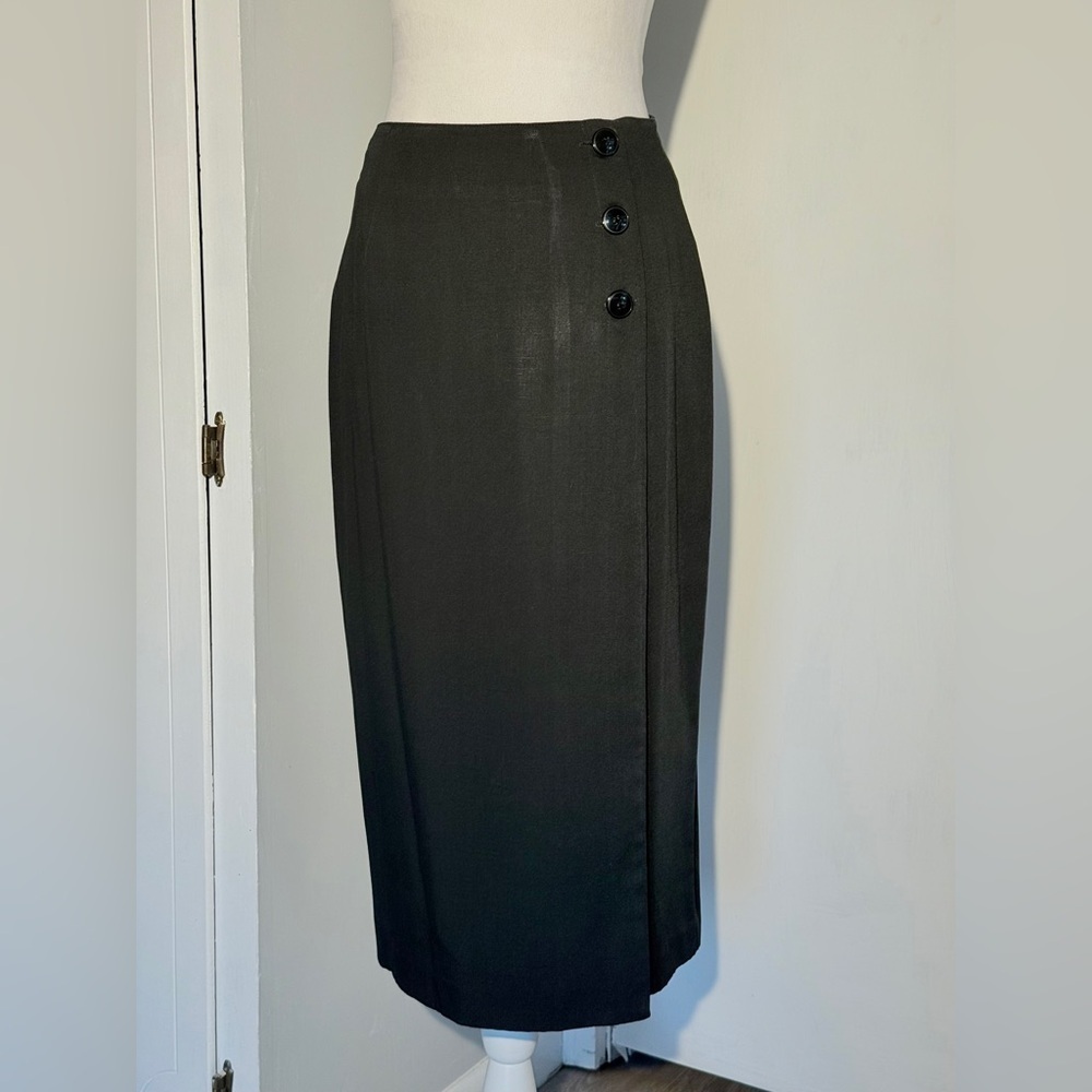 Michele Black Wrap Skirt Button Closure Size 8 Midi Women's Fall Work